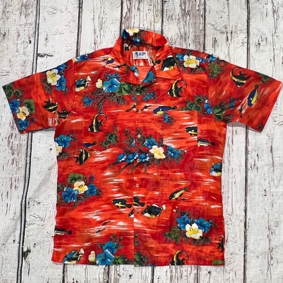 Hawaiian Hawaii Vintage Floral Button Down Honeymoon Short Sleeve Shirt - Picture 1 of 7